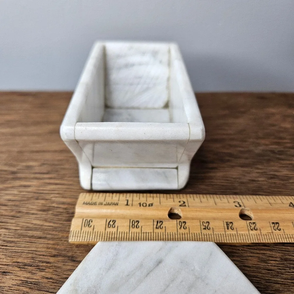 White Marble Hexagon‎ Coasters Set of 5 Matching Caddy Holder Veined Gray Vtg